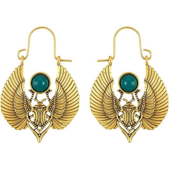 Boho Moth Wing Earrings – Vintage Egyptian Symbol Statement Jewelry - Picture 5 of 5